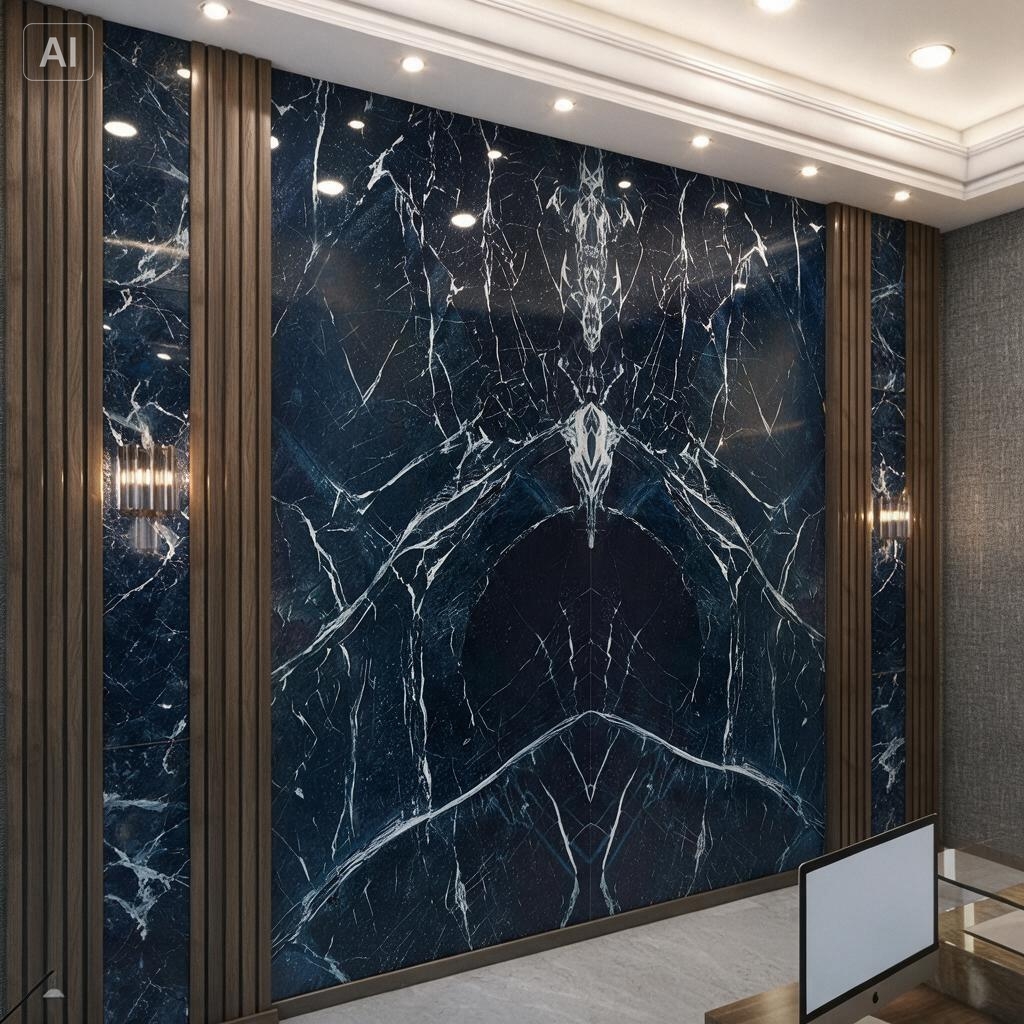 Bookmatch Feature Wall for Veria-Green-Marble in Kuala Lumpur
